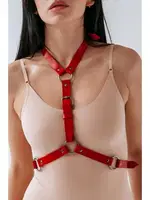 Kırmızı Elbise Gömlek Üstü Harness Deri Aksesuar missisX 3420 Kırmızı detay görünüm