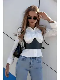 missisX Geniş Deri Göğüs Altı Elbise Gömlek Üstü Deri Harness Aksesuar missisX 3489