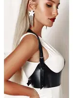 Geniş Deri Göğüs Altı Elbise Gömlek Üstü Deri Harness Aksesuar missisX 3489 Siyah farklı açı