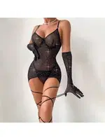 Işıltılı Siyah Transparan Fantazi Elbise NightLight 3740 Siyah farklı açı