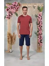 Doreanse Erkek Bordo Düğme Yaka Şort T-Shirt Pijama Takımı Doreanse 25Y4565