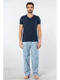 Cacharel Dokuma Kısa Kollu Kareli Erkek Pijama Takımı Cacharel 2238