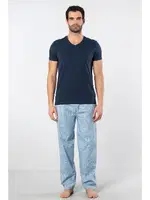 Dokuma Kısa Kollu Kareli Erkek Pijama Takımı Cacharel 2238 Mavi 2