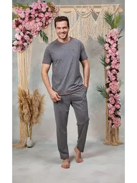 Doreanse Erkek Gri Bisiklet Yaka T-Shirt Pijama Takımı Doreanse 25Y4566