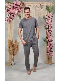 Doreanse Erkek Gri Bisiklet Yaka T-Shirt Pijama Takımı Doreanse 25Y4566