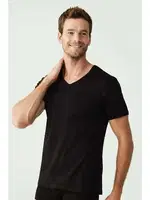 Erkek Kısa Kollu Atlet V Yaka Penye Anıt 9032 Siyah detay görünüm