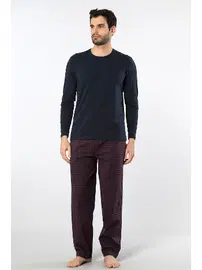 Cacharel Ekoseli Poplin O Yaka Uzun Kollu Erkek Pijama Takımı Cacharel 2239