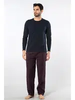 Ekoseli Poplin O Yaka Uzun Kollu Erkek Pijama Takımı Cacharel 2239 Bordo 1