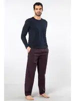 Ekoseli Poplin O Yaka Uzun Kollu Erkek Pijama Takımı Cacharel 2239 Bordo 1 detay görünüm