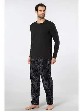 Cacharel Ekoseli Poplin O Yaka Uzun Kollu Erkek Pijama Takımı Cacharel 2239