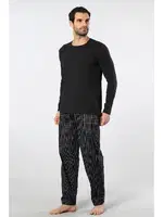 Ekoseli Poplin O Yaka Uzun Kollu Erkek Pijama Takımı Cacharel 2239 Siyah 2