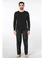 Ekoseli Poplin O Yaka Uzun Kollu Erkek Pijama Takımı Cacharel 2239 Siyah 2 detay görünüm