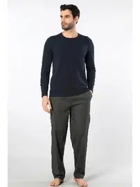 Cacharel Uzun Kollu Cepli Erkek Poplin O Yaka Pijama Takımı Cacharel 2239