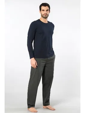 Cacharel Uzun Kollu Cepli Erkek Poplin O Yaka Pijama Takımı Cacharel 2239 - Alternatif Görünüm