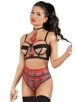 Kravatlı Ekoseli Korse Bağlamalı Fantazi Kostüm New Dreams 8464 Siyah