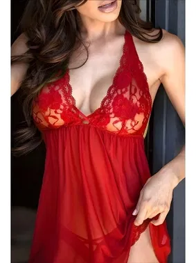 Dream Night Boyundan Bağlamalı Kırmızı Fantazi Gecelik Anı 3052