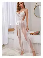 Fantezi Dantelli Tül Etekli Beyaz Kadın Gecelik Nathalie T-1748 Beyaz detay görünüm