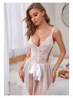 Fantezi Dantelli Tül Etekli Beyaz Kadın Gecelik Nathalie T-1748 Beyaz farklı açı