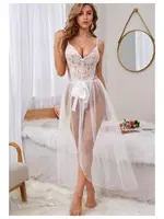 Fantezi Dantelli Tül Etekli Beyaz Kadın Gecelik Nathalie T-1748 Beyaz görsel 4