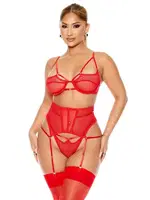 Fantezi File Tül Kadın Jartiyer Kırmızı Takım For Dreams 8610