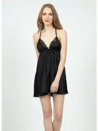 Loomerie Fantezi Sırtı Dantel Kısa Seksi Kadın Gecelik Siyah Loomerie 805