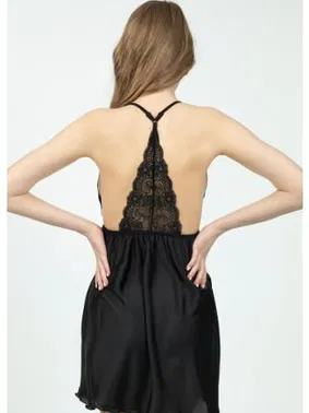 Loomerie Fantezi Sırtı Dantel Kısa Seksi Kadın Gecelik Siyah Loomerie 805 - Alternatif Görünüm