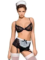 Fantezi Siyah Hizmetçi Kostümü Jartiyerli Loomerie 564 Siyah