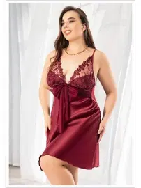 Miss Laris Fiyonklu Dantelli Sırt Dekolteli Saten Büyük Beden Gecelik Miss Laris 4045