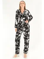 Floral Pattern Uzun Kollu Kadın Pijama Takım DoReMi 002-000080 Siyah