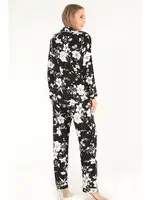 Floral Pattern Uzun Kollu Kadın Pijama Takım DoReMi 002-000080 Siyah farklı açı
