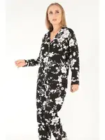 Floral Pattern Uzun Kollu Kadın Pijama Takım DoReMi 002-000080 Siyah görsel 4