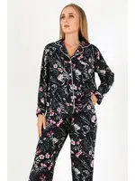 Flower Garden Uzun Kollu Kadın Pijama Takım DoReMi 002-000090 Lacivert detay görünüm