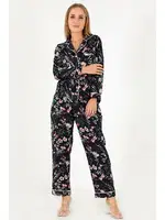 Flower Garden Uzun Kollu Kadın Pijama Takım DoReMi 002-000090 Lacivert görsel 6