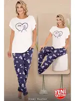 Gece Desenli Bisiklet Yaka Kısa Kol T-Shirt Pijama Takımı Lady 12584