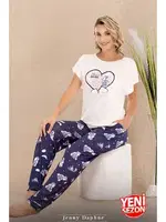Gece Desenli Bisiklet Yaka Kısa Kol T-Shirt Pijama Takımı Lady 12584 farklı açı