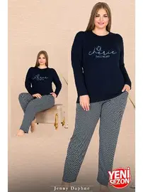 Lady Gei Cepli Uzun Kollu Yuvarlak Yaka Büyük Beden Kadın Pijama Takımı Lady 11310