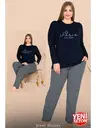 Gei Cepli Uzun Kollu Yuvarlak Yaka Büyük Beden Kadın Pijama Takımı Lady 11310