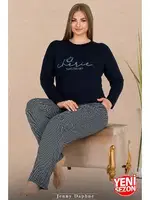 Gei Cepli Uzun Kollu Yuvarlak Yaka Büyük Beden Kadın Pijama Takımı Lady 11310 Gri detay görünüm