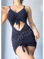 Göbek Dekolteli Fantezi Mini Kadın Elbise NightLight 1041 Antrasit