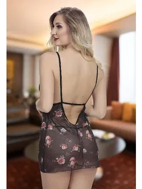 SHE Göğsü Dantelli Transparan Çiçekli Fantezi Gecelik SHE 1342 - Alternatif Görünüm