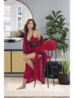 Göğüs Altı Dantel Uzun Sabahlık Gecelik Takımı İzabel US-6013 Bordo