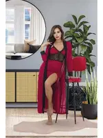 Göğüs Altı Dantel Uzun Sabahlık Gecelik Takımı İzabel US-6013 Bordo detay görünüm