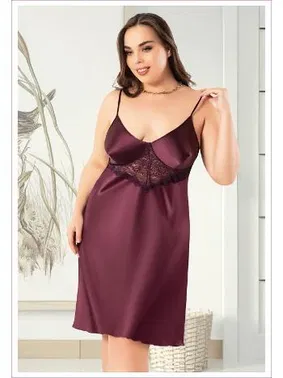 Miss Laris Göğüs Altı Dantelli İnce Askılı Büyük Beden Saten Gecelik Miss Laris 4043