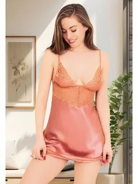 Miss Laris Göğüs Dekolteli Kısa Saten Dantelli Gecelik Miss Laris 2100