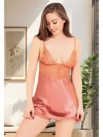 Miss Laris Göğüs Dekolteli Kısa Saten Dantelli Gecelik Miss Laris 2100