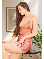 Göğüs Dekolteli Kısa Saten Dantelli Gecelik Miss Laris 2100 Somon detay görünüm