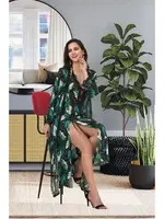 Göğüs Dekolteli Yaprak Desenli Uzun Sabahlık Gecelik Takımı İzabel US-6012 detay görünüm