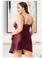 Göğüs Kısmı Büzgülü Yanları Büyük Beden İnce Askılı Saten Gecelik Miss Laris 4039 Bordo detay görünüm