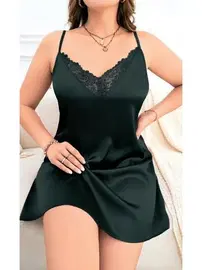 NightLight Göğüs Sırt Dantelli Saten Kısa Kadın Gecelik NightLight 3783