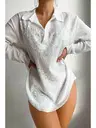 Gömlek Görünümlü Likralı Plaj Elbisesi Pareo Cover Up Kimono Angelsin MS 4384 Beyaz